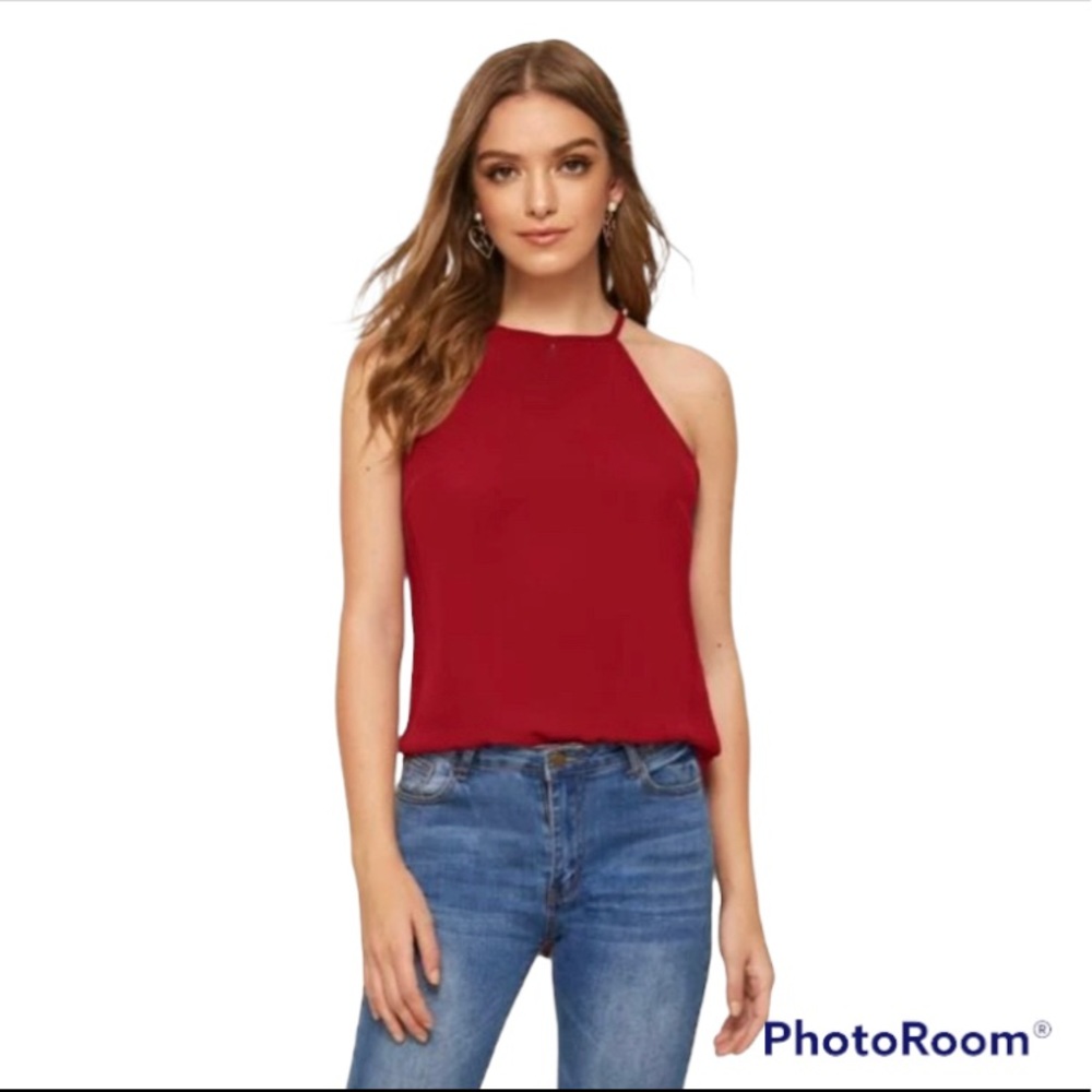 Express Silk Halter Top Red Women XS